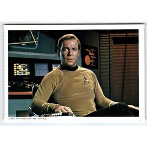 Vintage 1977 Star Trek Captain Kirk Chrome Postcard USS Enterprise